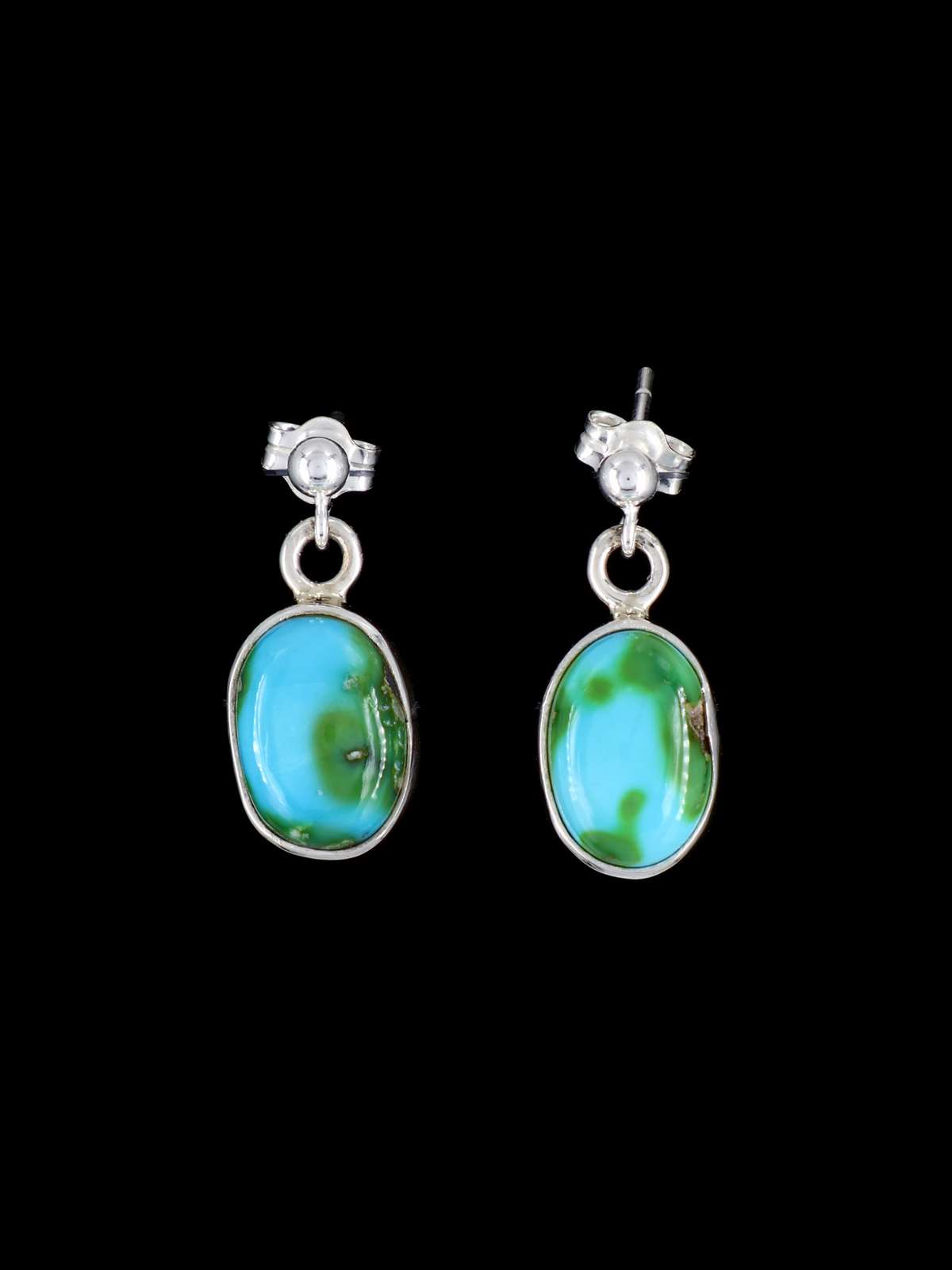 Navajo Sterling Silver Sonoran Gold Turquoise Post Earrings - PuebloDirect.com