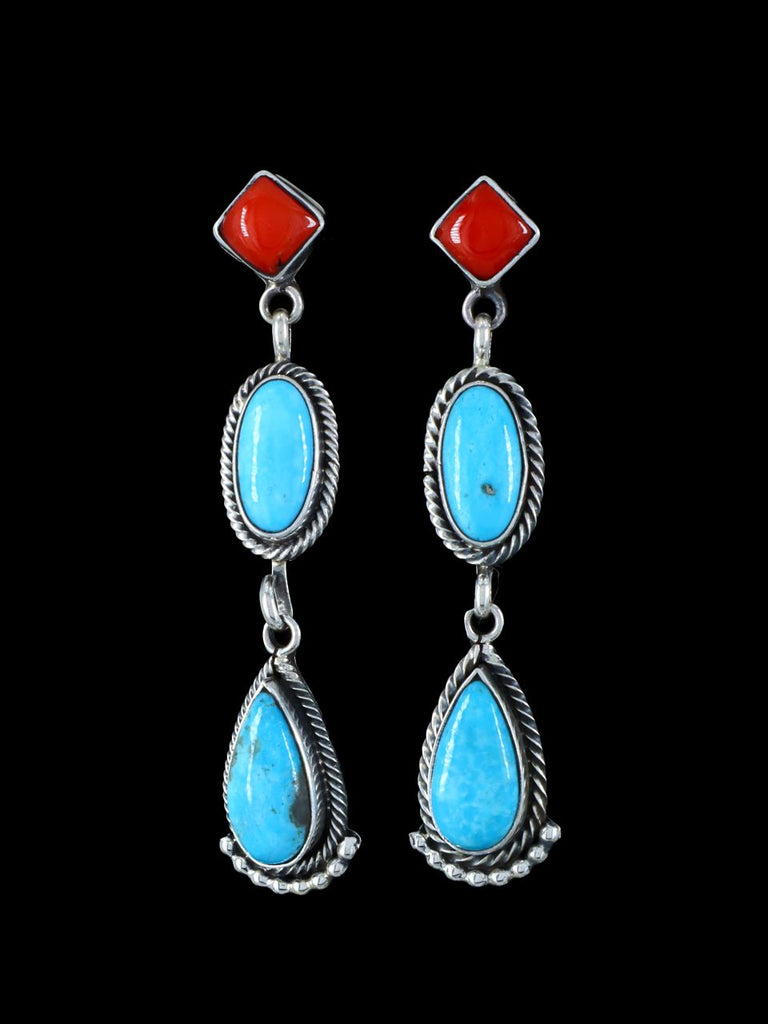 Native American Jewelry Coral and Turquoise Post Earrings - PuebloDirect.com