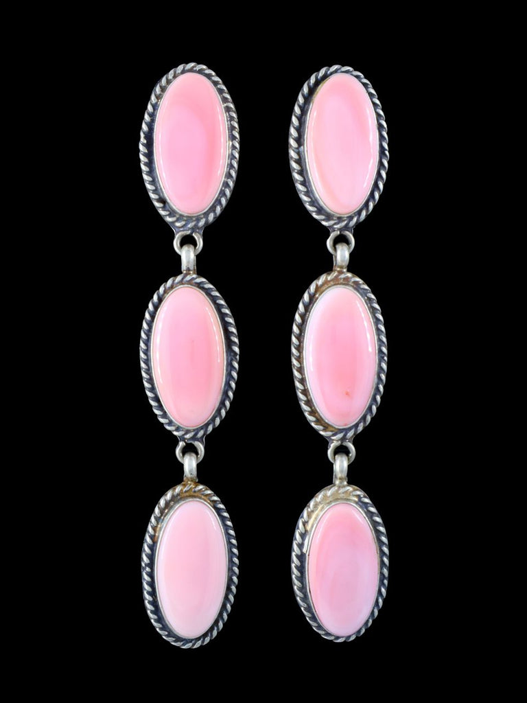 Native American Sterling Silver Pink Conch Dangle Post Earrings - PuebloDirect.com