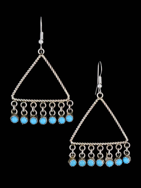 Navajo Turquoise Sterling Silver Chandelier Dangle Earrings - PuebloDirect.com