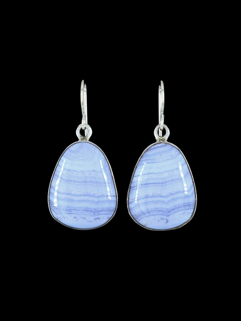 Navajo Sterling Silver Blue Lace Agate Earrings - PuebloDirect.com