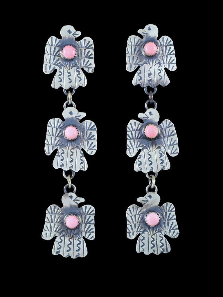 Native American Jewelry Pink Conch Shell Thunderbird Post Earrings - PuebloDirect.com
