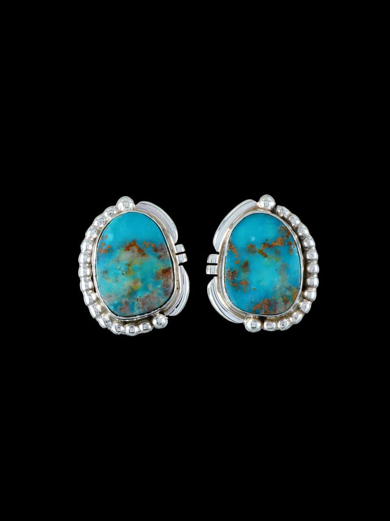 Navajo Turquoise Sterling Silver Post Earrings - PuebloDirect.com