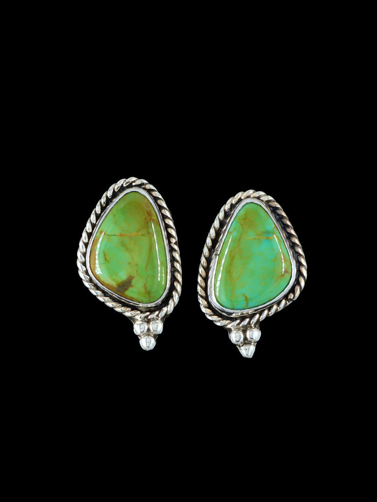 Navajo Tyrone Turquoise Sterling Silver Post Earrings - PuebloDirect.com