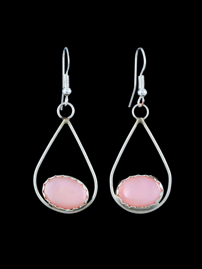 Navajo Pink Shell Sterling Silver Dangle Earrings - PuebloDirect.com