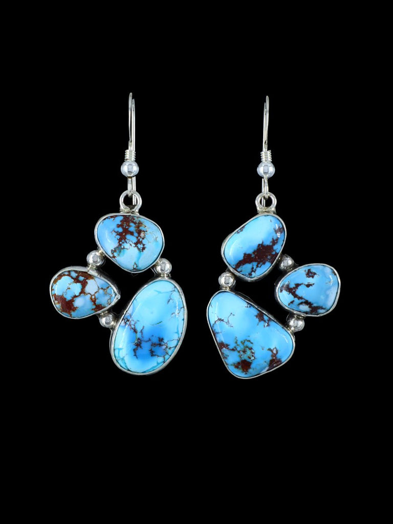 Navajo Golden Hill Turquoise Sterling Silver Dangle Earrings - PuebloDirect.com