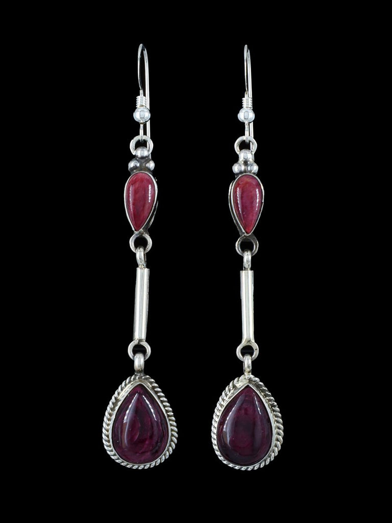 Native American Spiny Oyster Sterling Silver Dangle Earrings - PuebloDirect.com