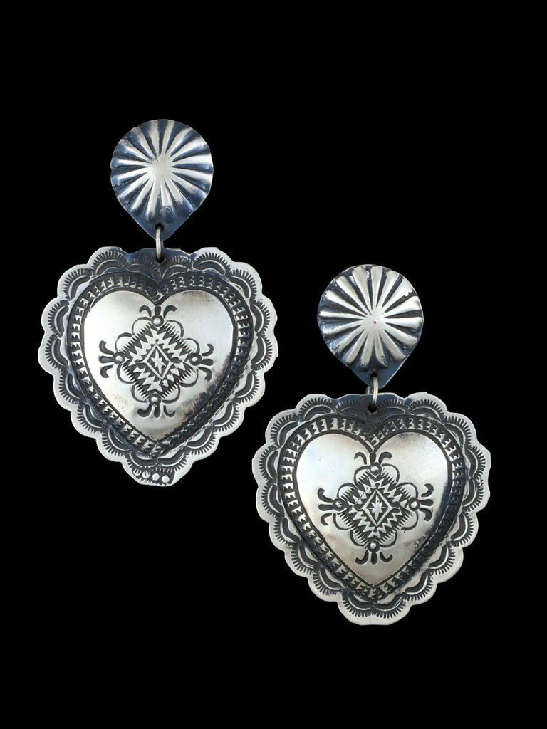 Stamped Navajo Sterling Silver Heart Post Earrings - PuebloDirect.com