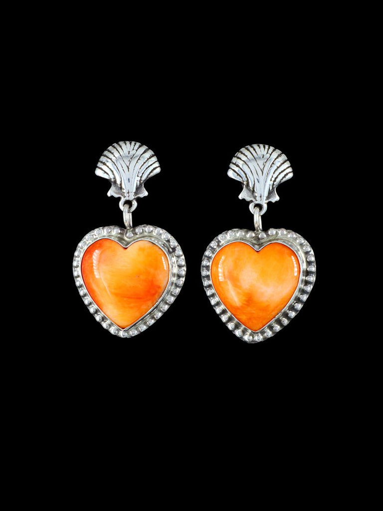 Navajo Sterling Silver Spiny Oyster Heart Post Earrings - PuebloDirect.com