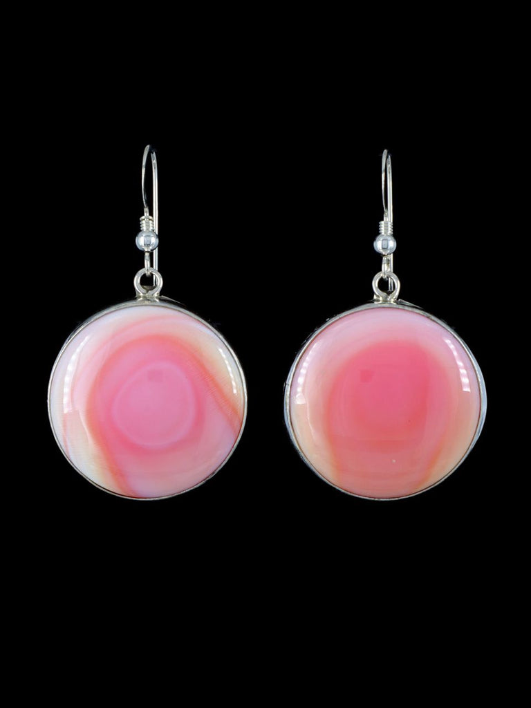 Navajo Pink Conch and Sterling Silver Dangle Earrings - PuebloDirect.com