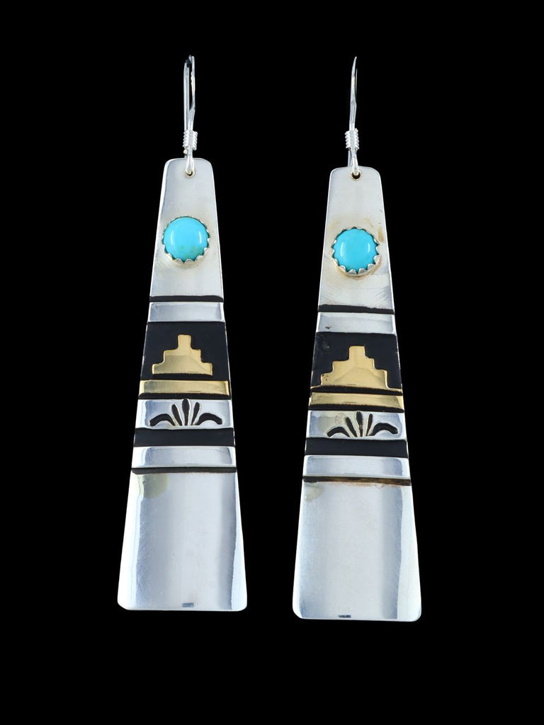Navajo Overlay Sterling Silver and Gold Dangle Earrings - PuebloDirect.com