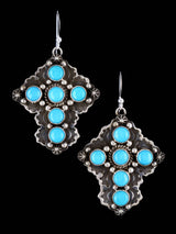 Navajo Jewelry Sleeping Beauty Turquoise Dangle Cross Earrings - PuebloDirect.com