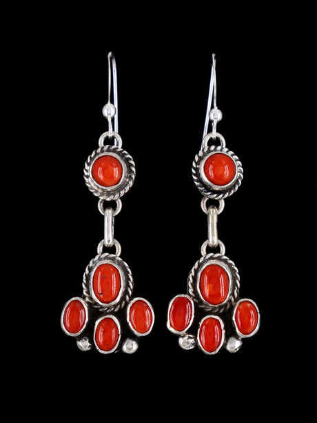 Native American Coral Navajo Dangle Earrings - PuebloDirect.com