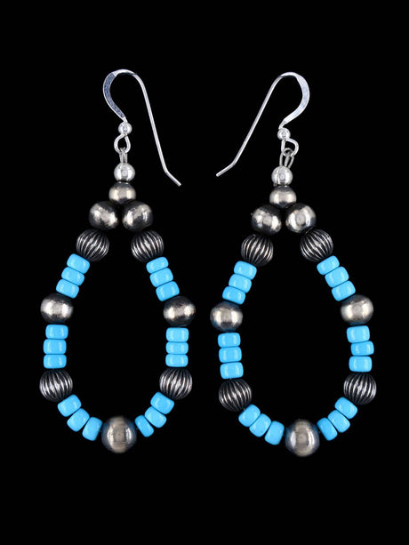 Navajo Sleeping Beauty Turquoise and Sterling Silver Beaded Dangle Earrings - PuebloDirect.com