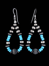 Navajo Sleeping Beauty Turquoise and Sterling Silver Beaded Dangle Earrings - PuebloDirect.com