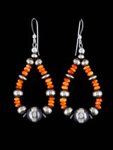 Navajo Spiny Oyster and Sterling Silver Beaded Dangle Earrings - PuebloDirect.com
