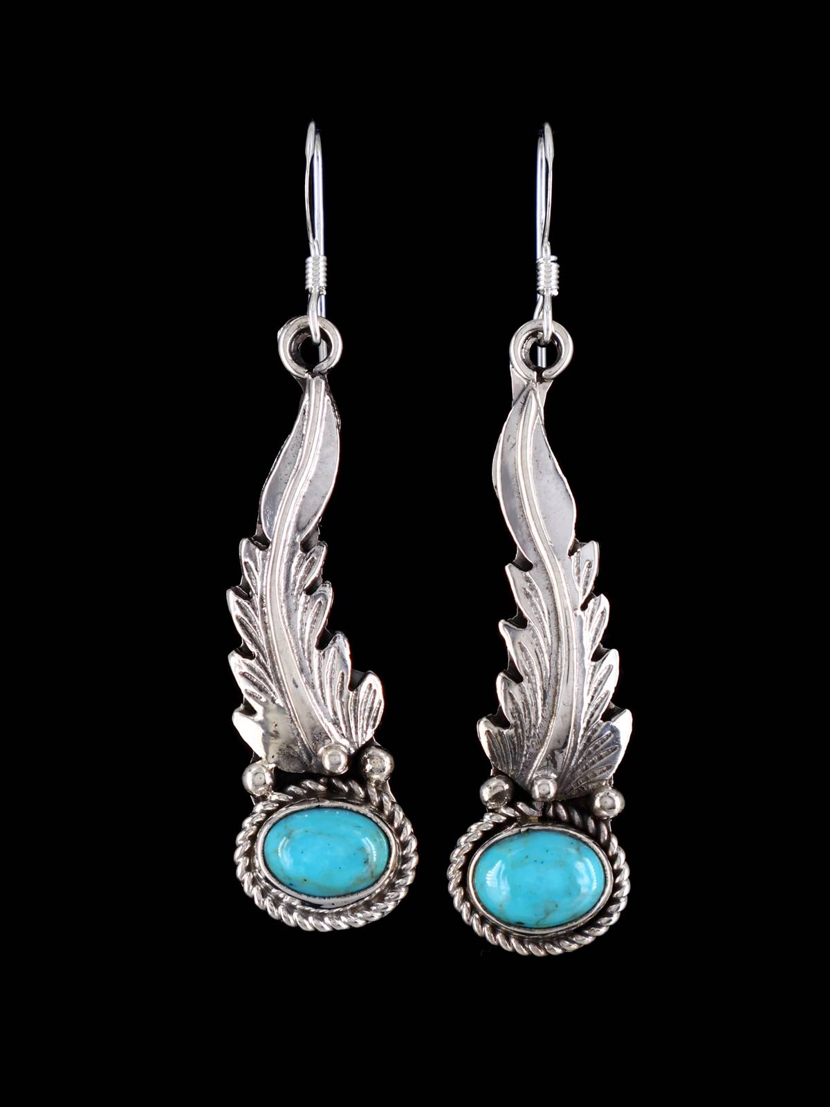 Native American Jewelry Turquoise Feather Earrings - PuebloDirect.com