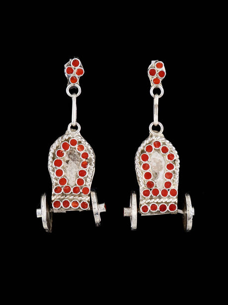 Zuni Coral Covered Wagon Post Earrings - PuebloDirect.com