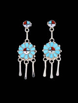 Zuni Inlay Zia Sunface Post Earrings - PuebloDirect.com