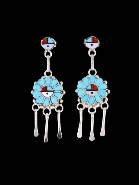Zuni Inlay Zia Sunface Post Earrings - PuebloDirect.com