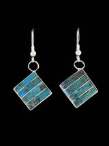 Zuni Inlay Sterling Silver Turquoise Dangle Earrings - PuebloDirect.com