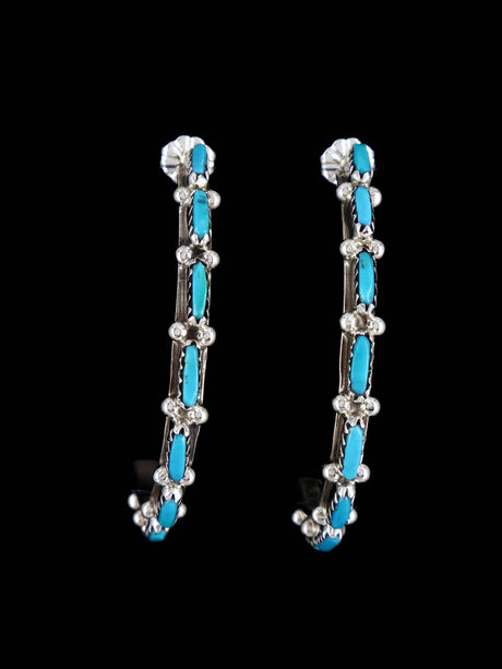 Sterling Silver Turquoise Hoop Zuni Post Earrings - PuebloDirect.com