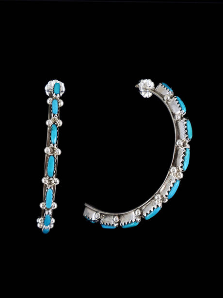 Sterling Silver Turquoise Hoop Zuni Post Earrings - PuebloDirect.com
