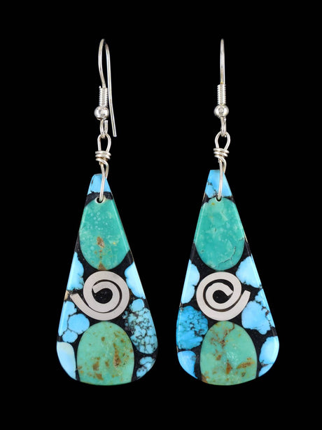 Santo Domingo Inlay Mosaic Dangle Earrings - PuebloDirect.com