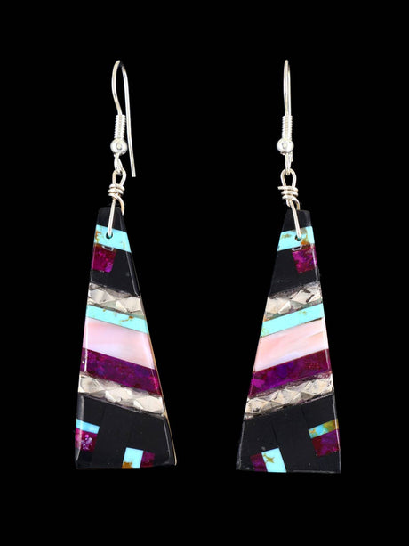 Santo Domingo Inlay Mosaic Dangle Earrings - PuebloDirect.com