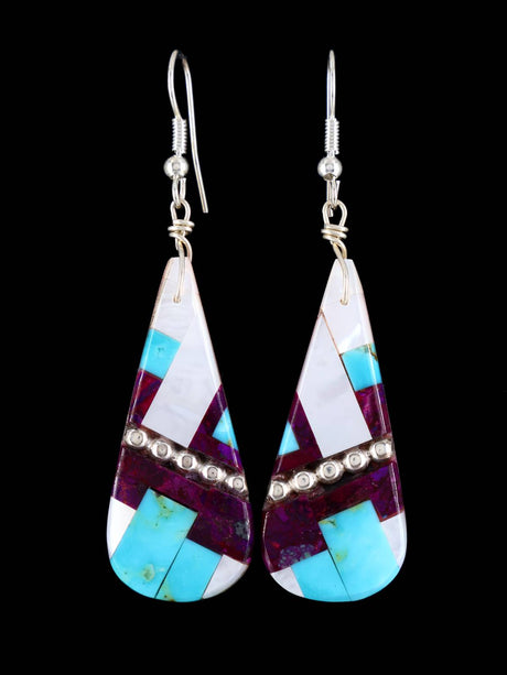 Santo Domingo Inlay Mosaic Dangle Earrings - PuebloDirect.com