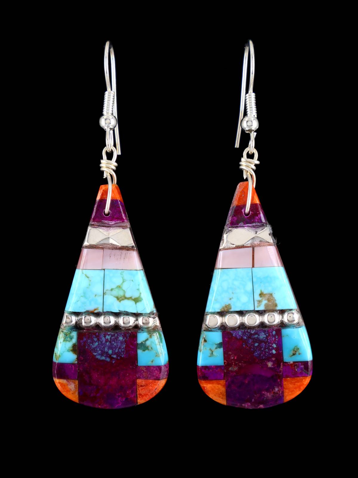 Santo Domingo Inlay Mosaic Dangle Earrings - PuebloDirect.com