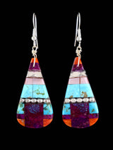 Santo Domingo Inlay Mosaic Dangle Earrings - PuebloDirect.com
