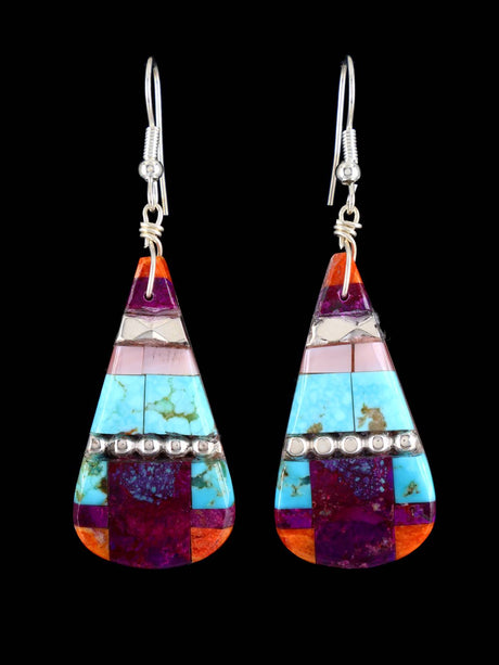 Santo Domingo Inlay Mosaic Dangle Earrings - PuebloDirect.com