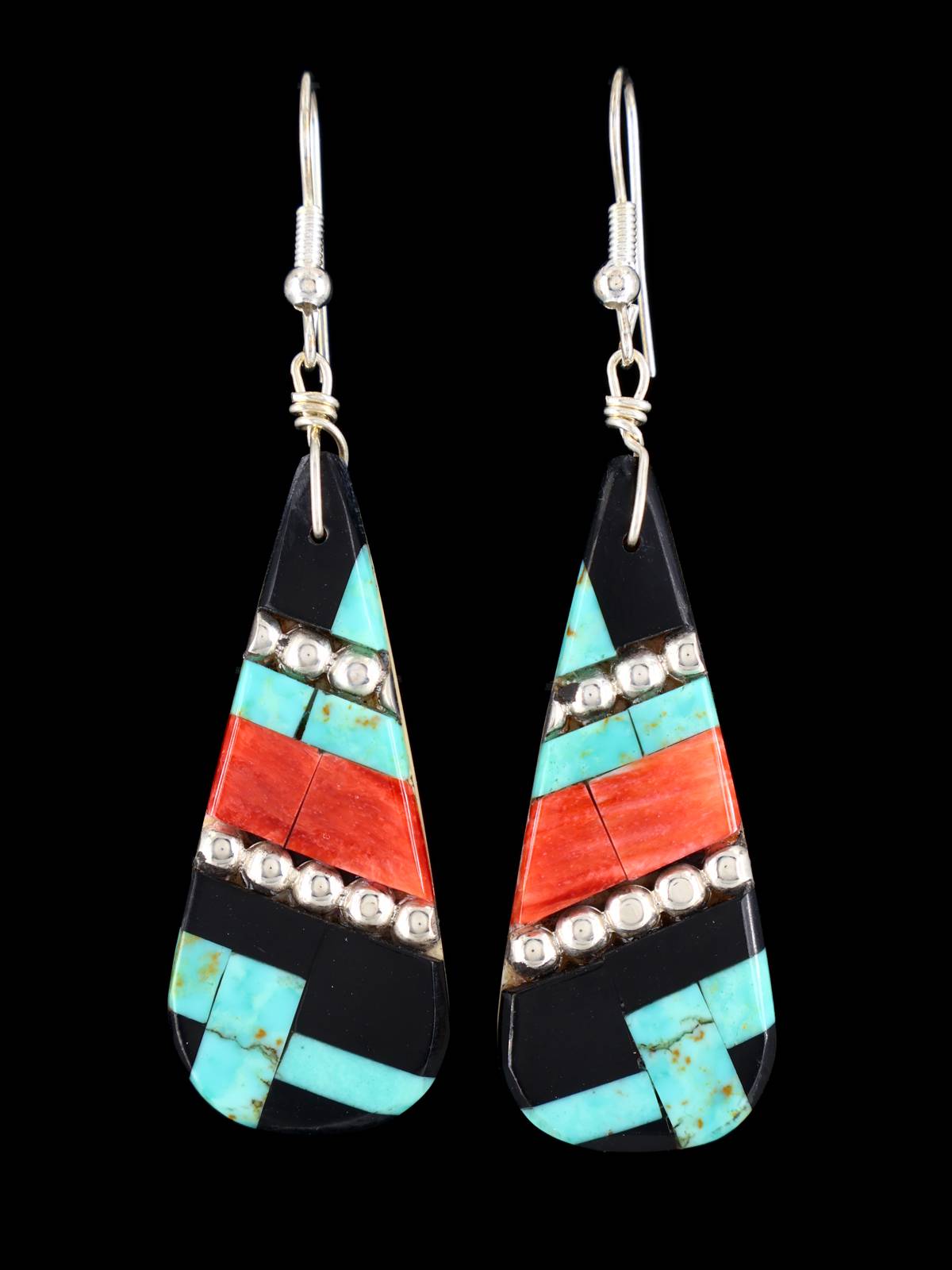 Santo Domingo Inlay Mosaic Dangle Earrings - PuebloDirect.com