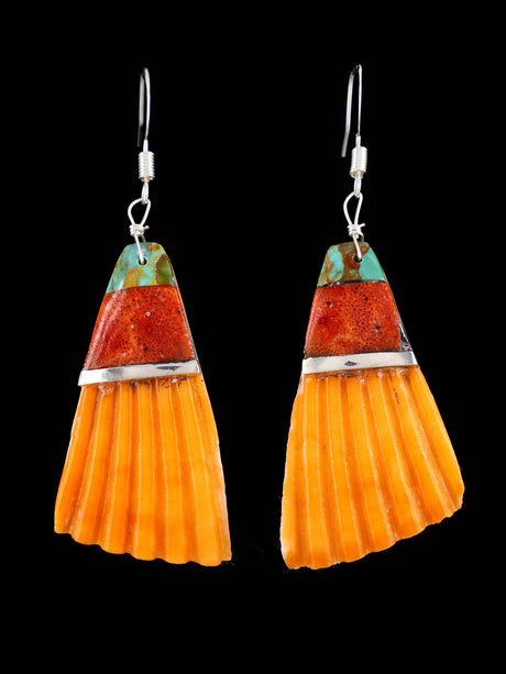 Santo Domingo Mosaic Dangle Shell Earrings - PuebloDirect.com