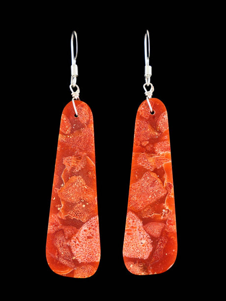 Navajo Apple Coral Slab Earrings - PuebloDirect.com