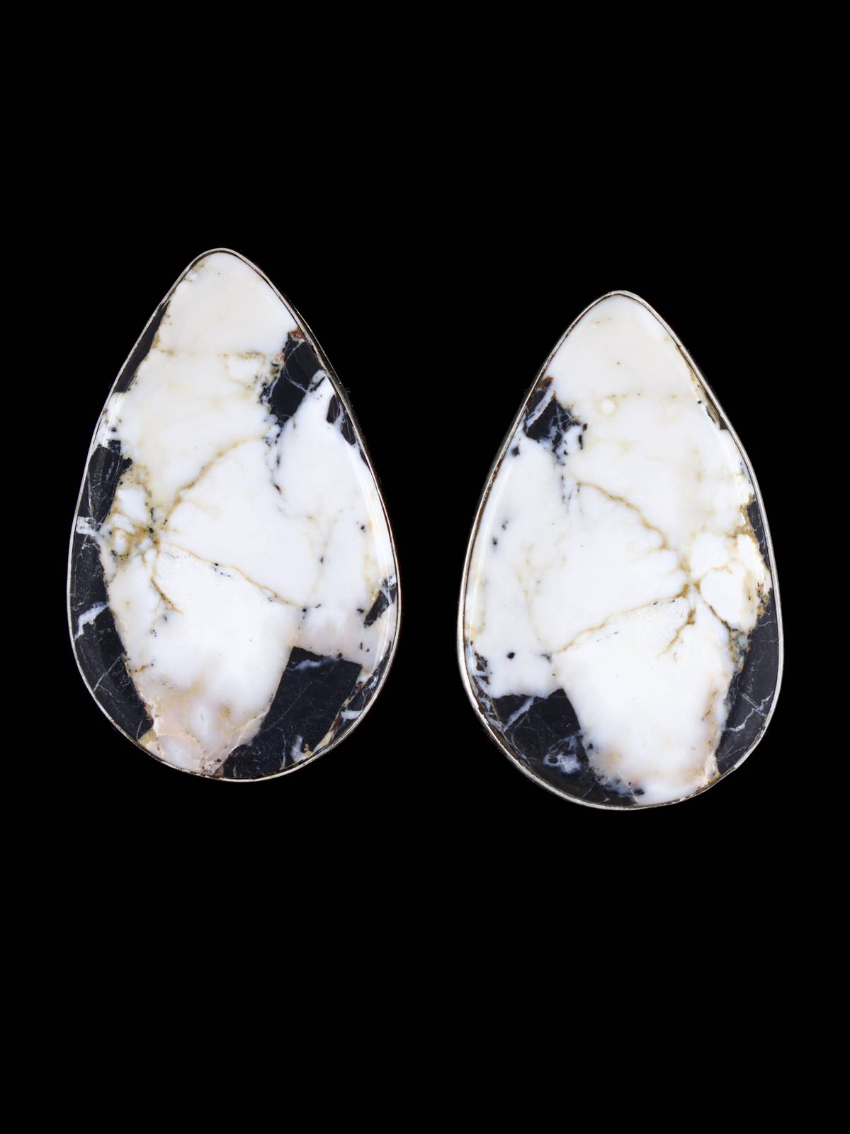 Navajo White Buffalo Sterling Silver Post Earrings - PuebloDirect.com