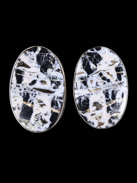 Navajo White Buffalo Sterling Silver Post Earrings - PuebloDirect.com