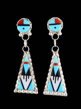 Zuni Turquoise Inlay Sunface Post Earrings - PuebloDirect.com