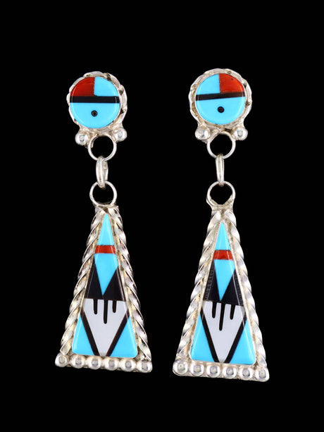 Zuni Turquoise Inlay Sunface Post Earrings - PuebloDirect.com