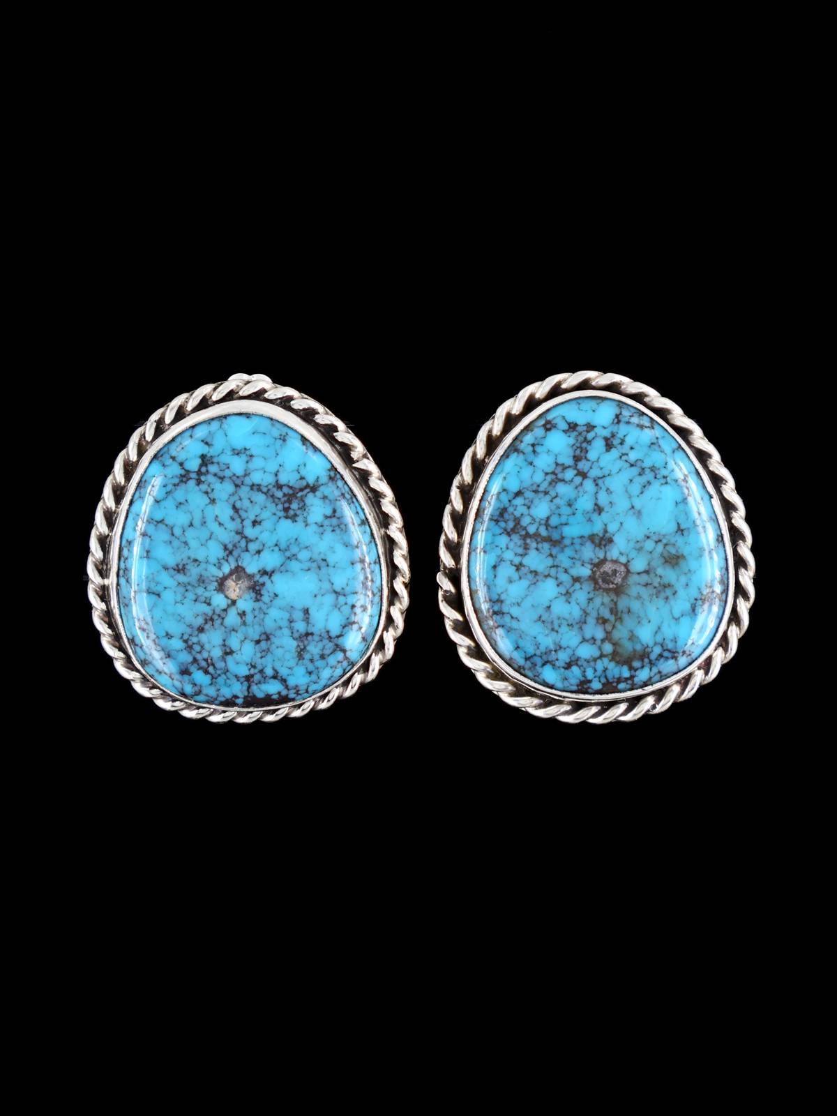 Navajo Sterling Silver Turquoise Post Earrings - PuebloDirect.com