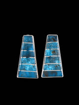 Zuni Inlay Sterling Silver Turquoise Post Earrings - PuebloDirect.com