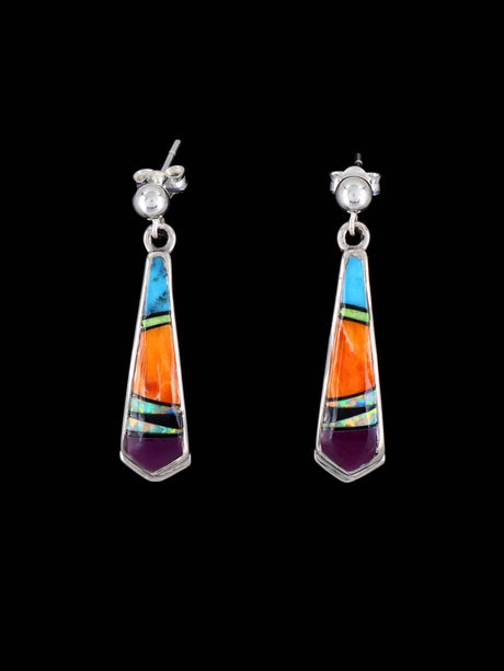 Navajo Multistone Sterling Silver Inlay Post Earrings - PuebloDirect.com