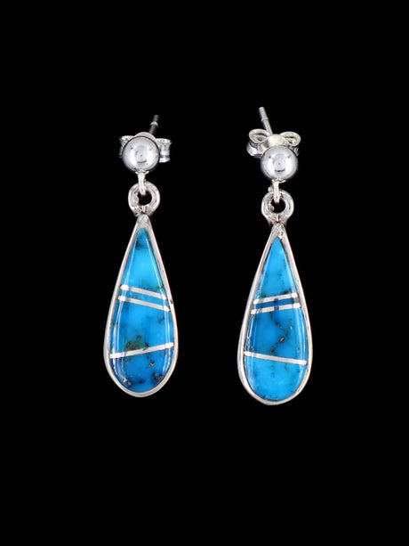 Navajo Turquoise Sterling Silver Inlay Post Earrings - PuebloDirect.com