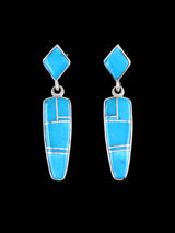 Navajo Turquoise Sterling Silver Inlay Earrings - PuebloDirect.com