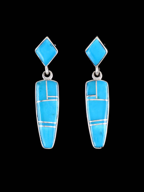 Navajo Turquoise Sterling Silver Inlay Earrings - PuebloDirect.com