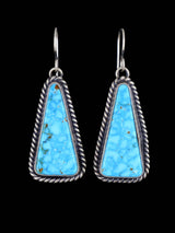 Navajo Sterling Silver Kingman Turquoise Dangle Earrings - PuebloDirect.com