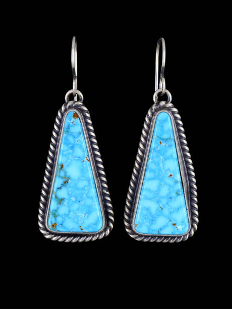 Navajo Sterling Silver Kingman Turquoise Dangle Earrings - PuebloDirect.com