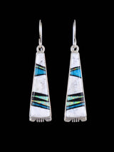 White Buffalo and Turquoise Navajo Inlay Dangle Earrings - PuebloDirect.com
