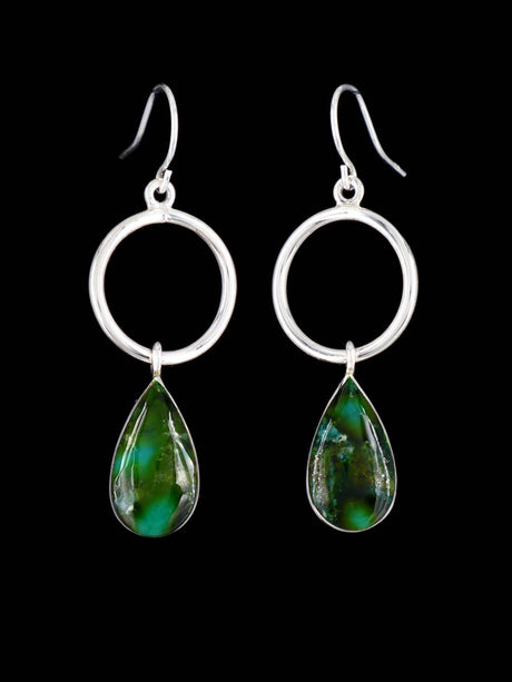 Navajo Sterling Silver Sonoran Gold Turquoise Dangle Earrings - PuebloDirect.com
